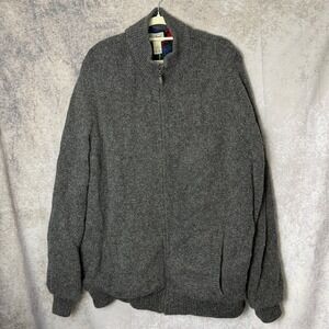 L.L.Bean Lambswool Full Zip Sweater Men's XXL Tall Gray Plaid Flannel Lined
